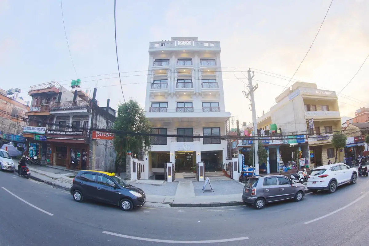 Hotel Fewa Trip building on the street at Hallanchowk, Pokhara